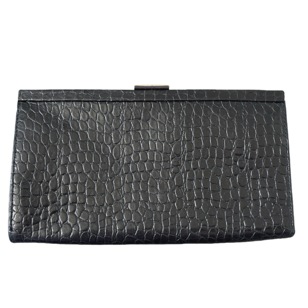 Banana Republic Black Embossed Leather Clutch Minimalist Quiet Luxury Classic